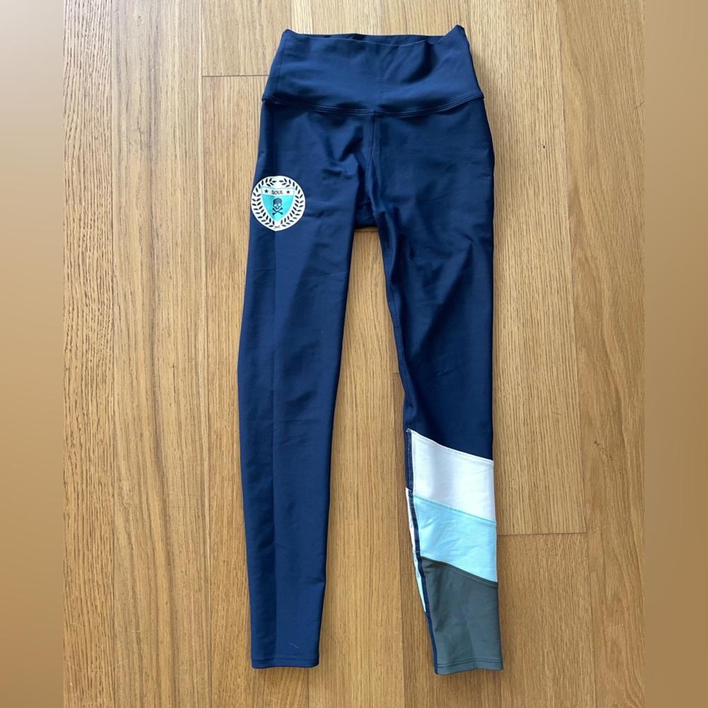 Soul Cycle‎ University Colorblock Blue High Waisted Leggings Sz XS